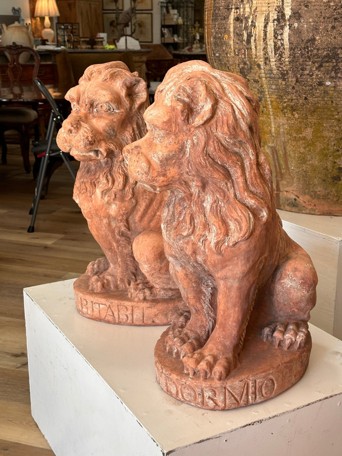 Pair of 19th Century Terra Cotta Lions, c. 1860 - Helen Storey Antiques