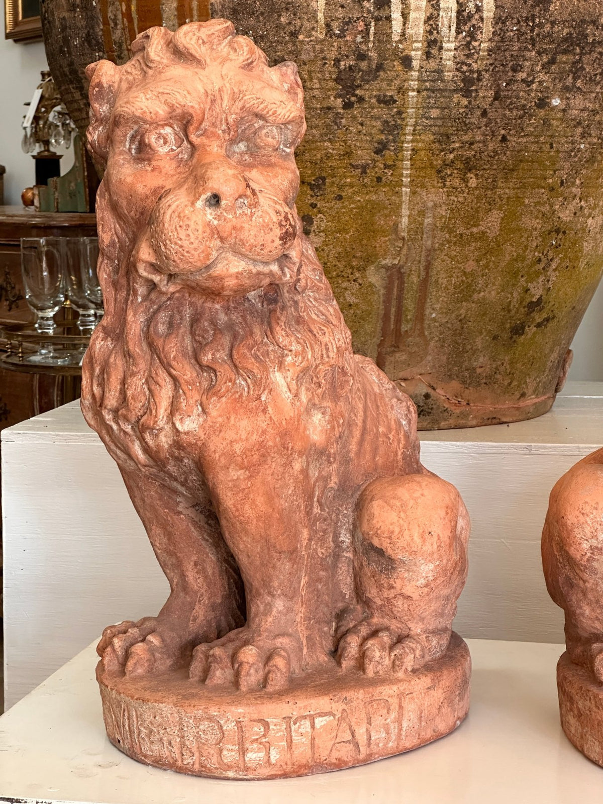 Pair of 19th Century Terra Cotta Lions, c. 1860 - Helen Storey Antiques