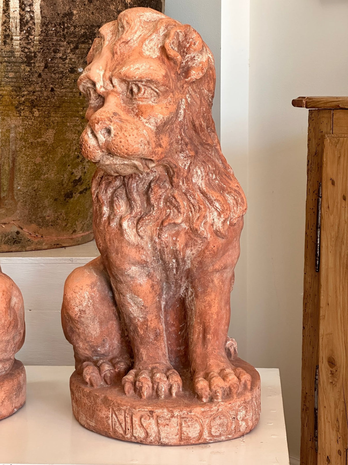 Pair of 19th Century Terra Cotta Lions, c. 1860 - Helen Storey Antiques