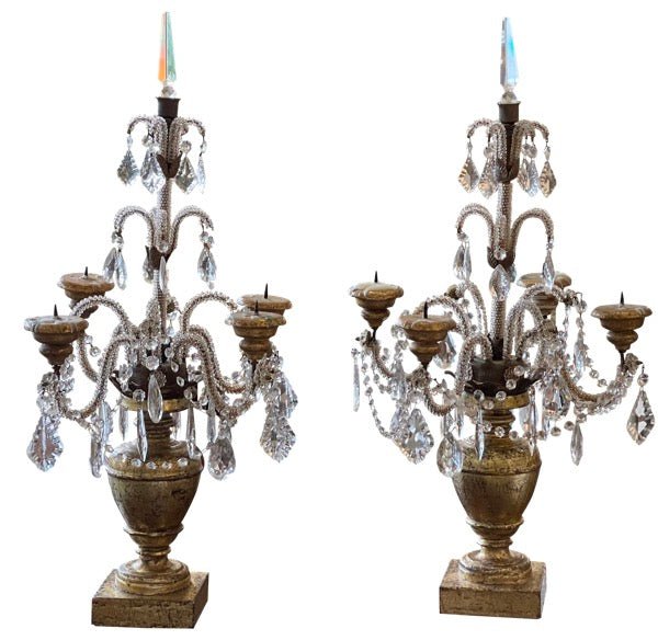 PAIR OF BEADED &amp; CRYSTAL CANDELABRAS - Helen Storey Antiques