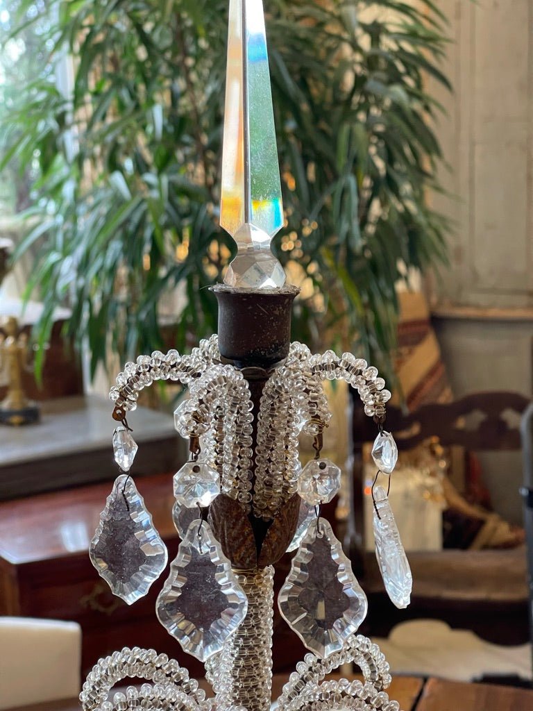 PAIR OF BEADED &amp; CRYSTAL CANDELABRAS - Helen Storey Antiques