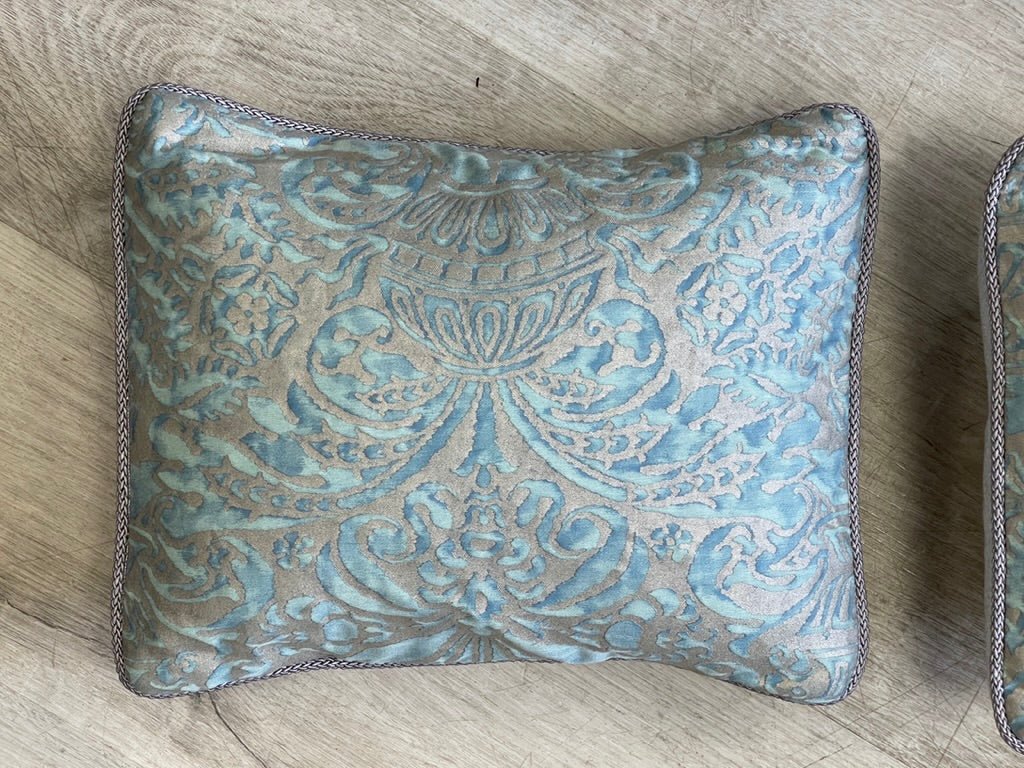 Pair of Charming pale blue and silver Fortuny Pillows - Helen Storey Antiques