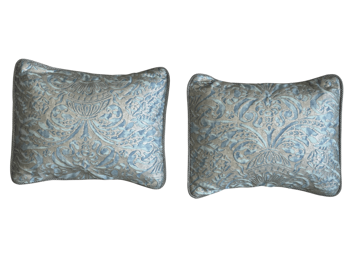 Pair of Charming pale blue and silver Fortuny Pillows - Helen Storey Antiques