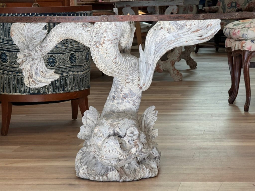 Pair of Console Tables with Carved Dolphinfish Pedestals - Helen Storey Antiques