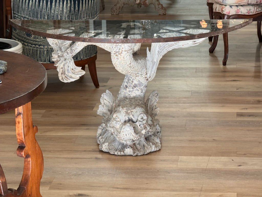 Pair of Console Tables with Carved Dolphinfish Pedestals - Helen Storey Antiques