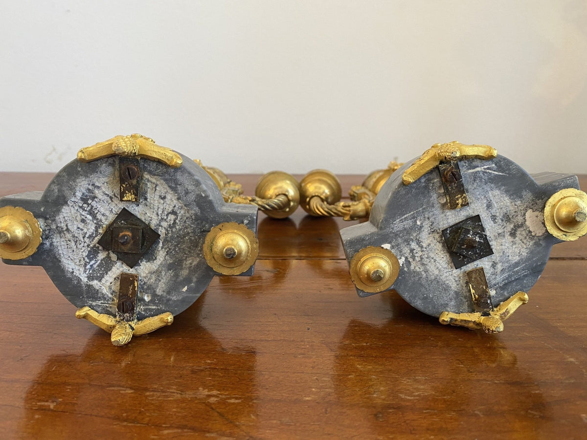 Pair of French Bronze and Marble Candelabra - Helen Storey Antiques