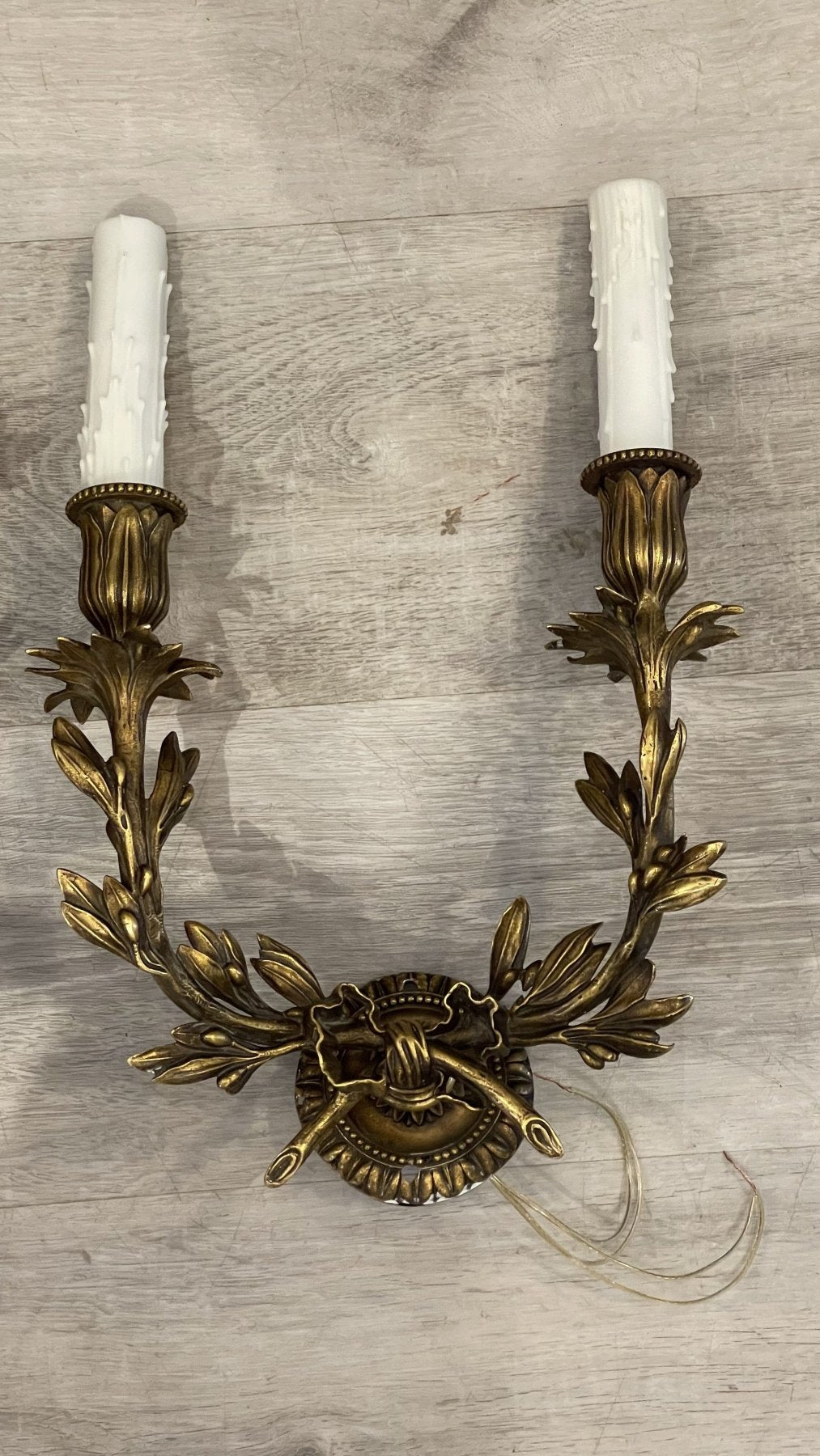 PAIR OF FRENCH GILT BRONZE DOUBLE SCONCES - Helen Storey Antiques