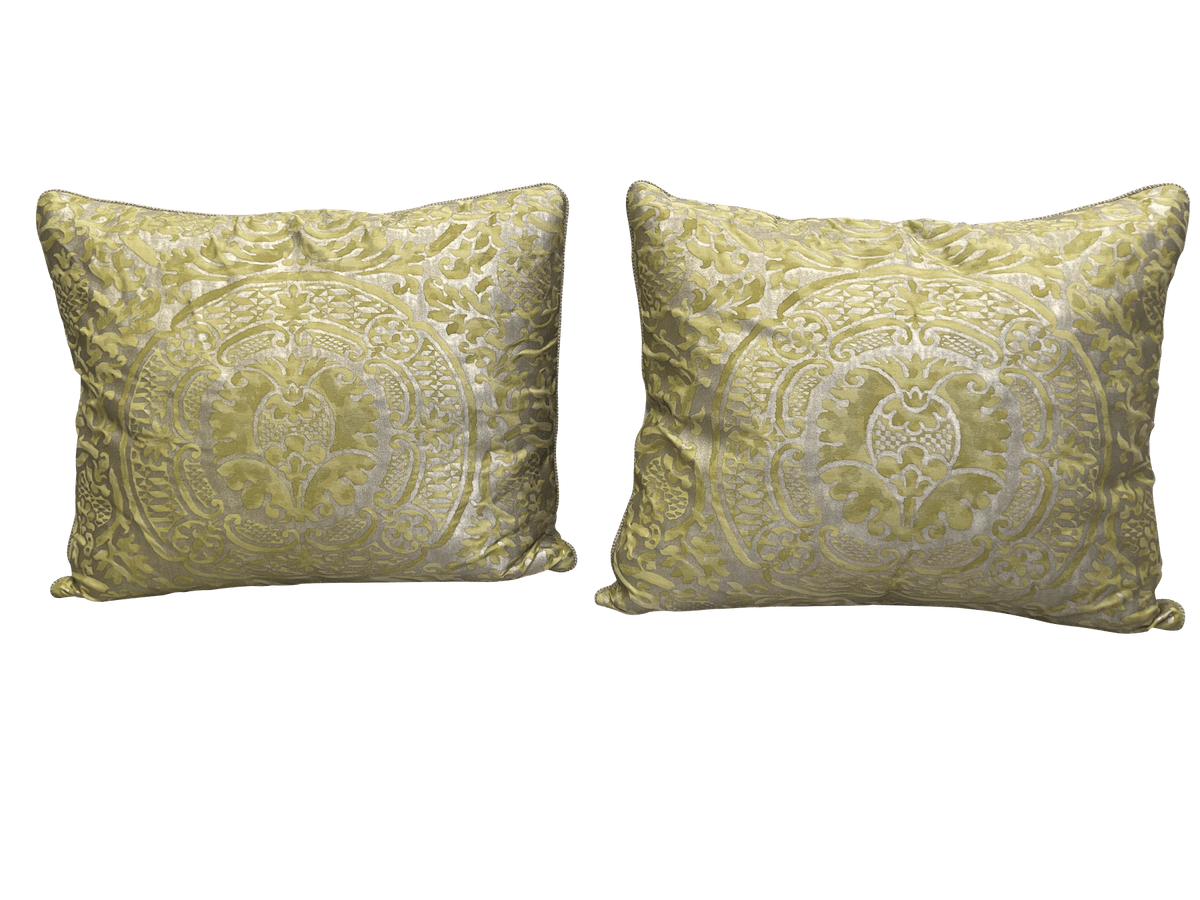 Pair of large Gold and Chartreuse Fortuny Cushions - Helen Storey Antiques