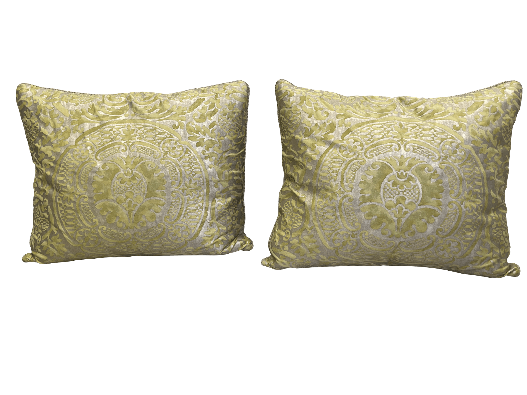 Pair of large Gold and Chartreuse Fortuny Cushions