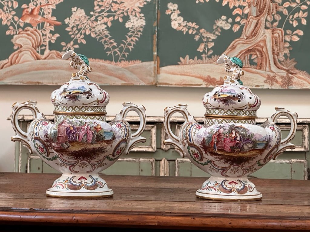 Pair of Large Marseille Faience Potpourris, 18th Century - Helen Storey Antiques