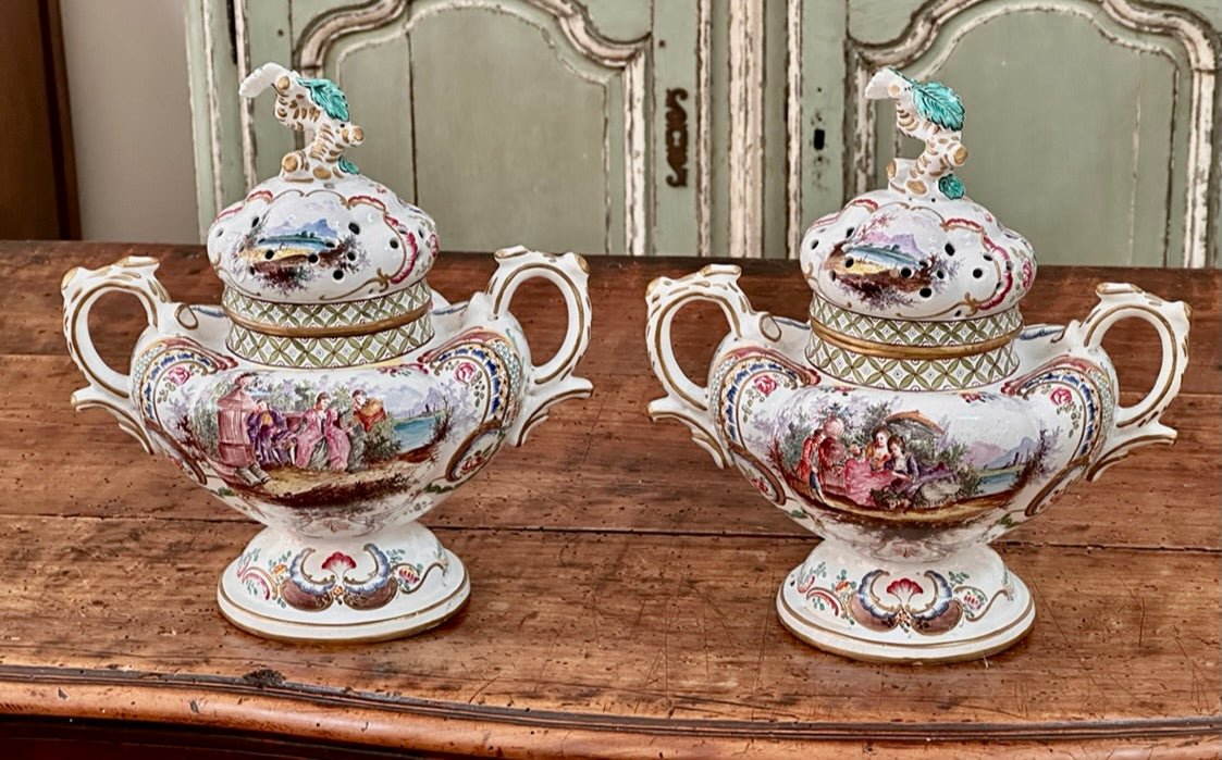 Pair of Large Marseille Faience Potpourris, 18th Century - Helen Storey Antiques