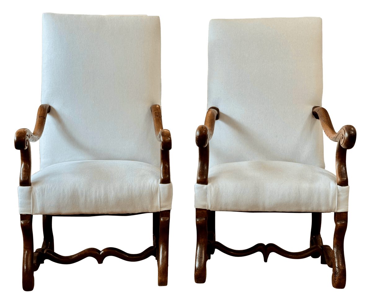 Pair of Louis XIV period walnut Os de Mouton Armchairs, c. 1740, France - Helen Storey Antiques