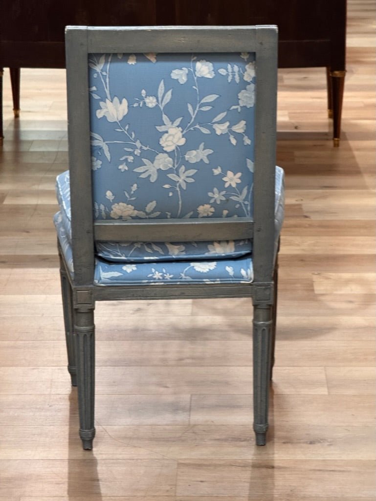 Pair of Louis XVI grey/blue painted side chairs chaises, late 18th Century - Helen Storey Antiques