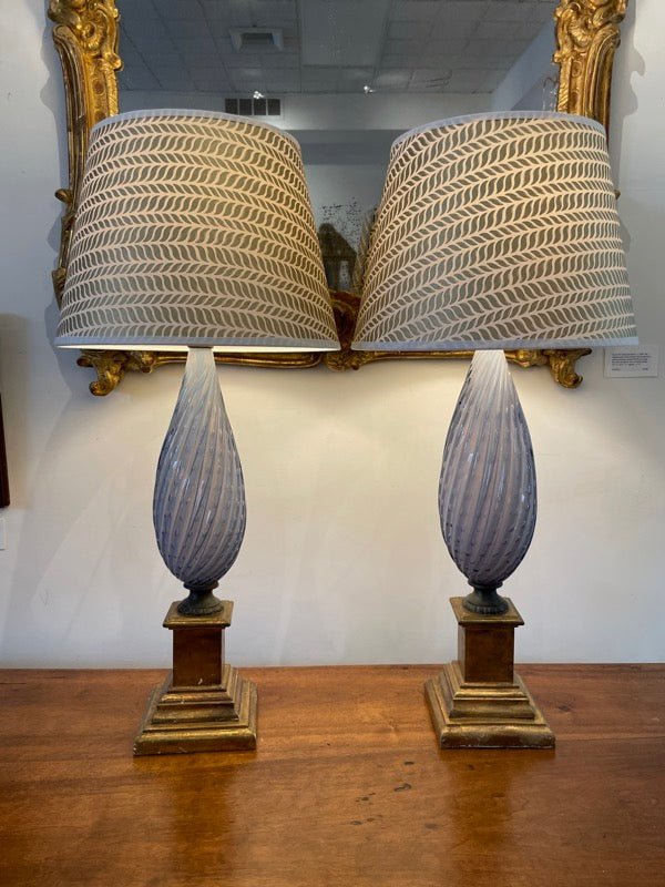 PAIR OF MID - CENTURY MURANO VENETIAN GLASS LAMPS - Helen Storey Antiques