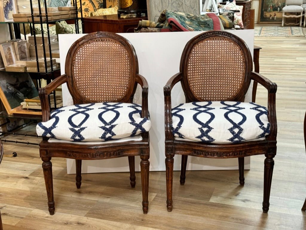 Pair of period Louis XVI caned fauteuils - Helen Storey Antiques