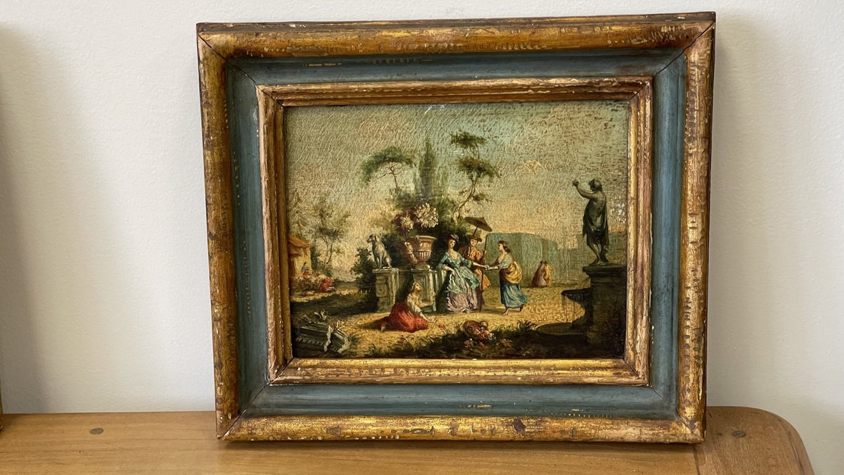 PAIR OF SMALL 18TH CENTURY PASTORAL OIL PAINTINGS IN PERIOD FRAMES - Helen Storey Antiques