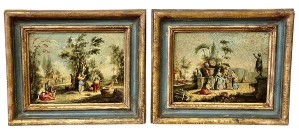 PAIR OF SMALL 18TH CENTURY PASTORAL OIL PAINTINGS IN PERIOD FRAMES - Helen Storey Antiques