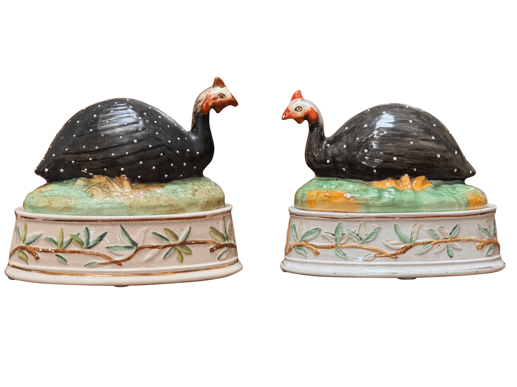 Pair of Staffordshire Guinea Fowl Tureens 19th Century