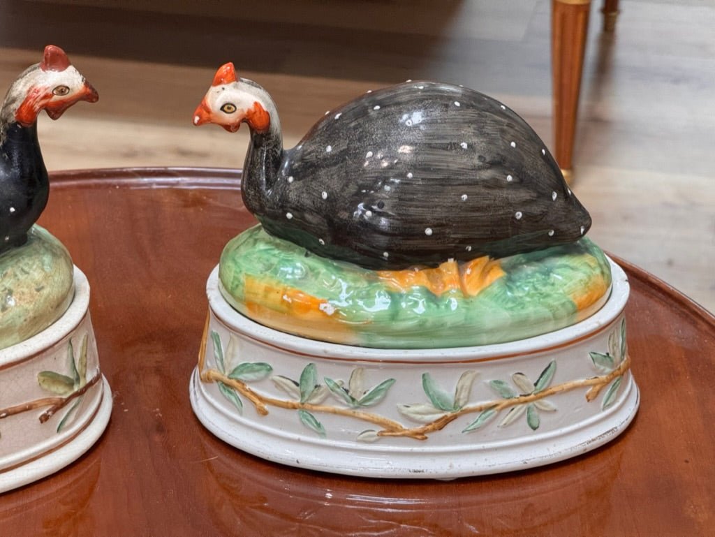 Pair of Staffordshire Guinea Fowl Tureens 19th Century - Helen Storey Antiques