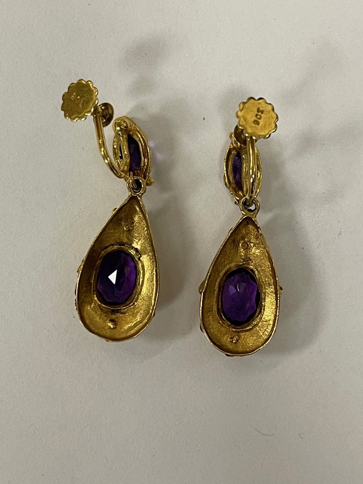 Pair of Victorian 15k Gold &amp; Amethyst Earrings - Helen Storey Antiques