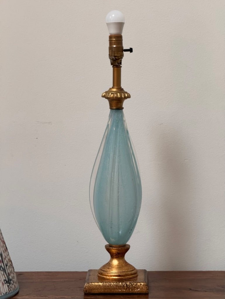 Pale Blue Murano Lamp, Sommerso Pulegos - Helen Storey Antiques