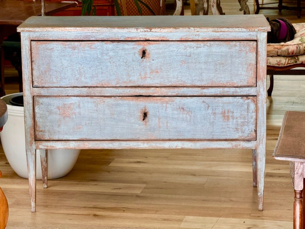 Pale Blue Polychrome Italian Commode, 19th Century - Helen Storey Antiques