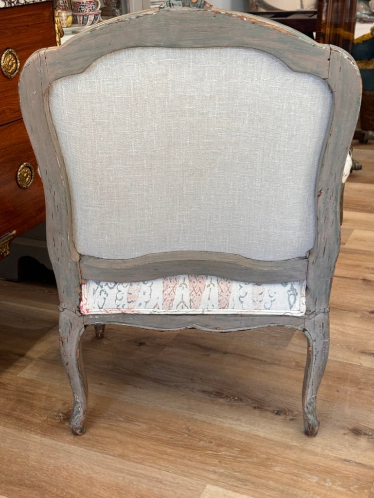 Period Louis XV polychrome Fauteuil Upholstered in Penny Morrison - Helen Storey Antiques