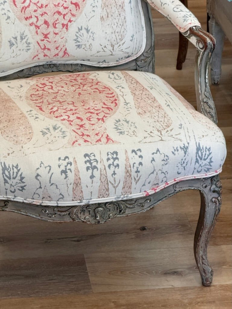 Period Louis XV polychrome Fauteuil Upholstered in Penny Morrison - Helen Storey Antiques