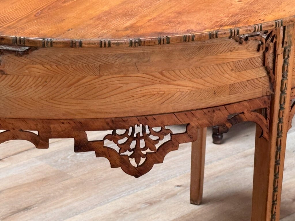 Pine Demilune Console Table With Fretwoork Details, Late 19th C. - Helen Storey Antiques