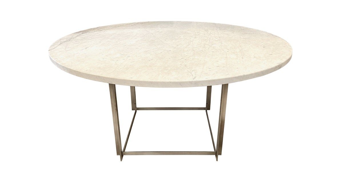 PK54 STEEL &amp; MARBLE TABLE BY POUL KJAERHOLM, DENMARK - Helen Storey Antiques