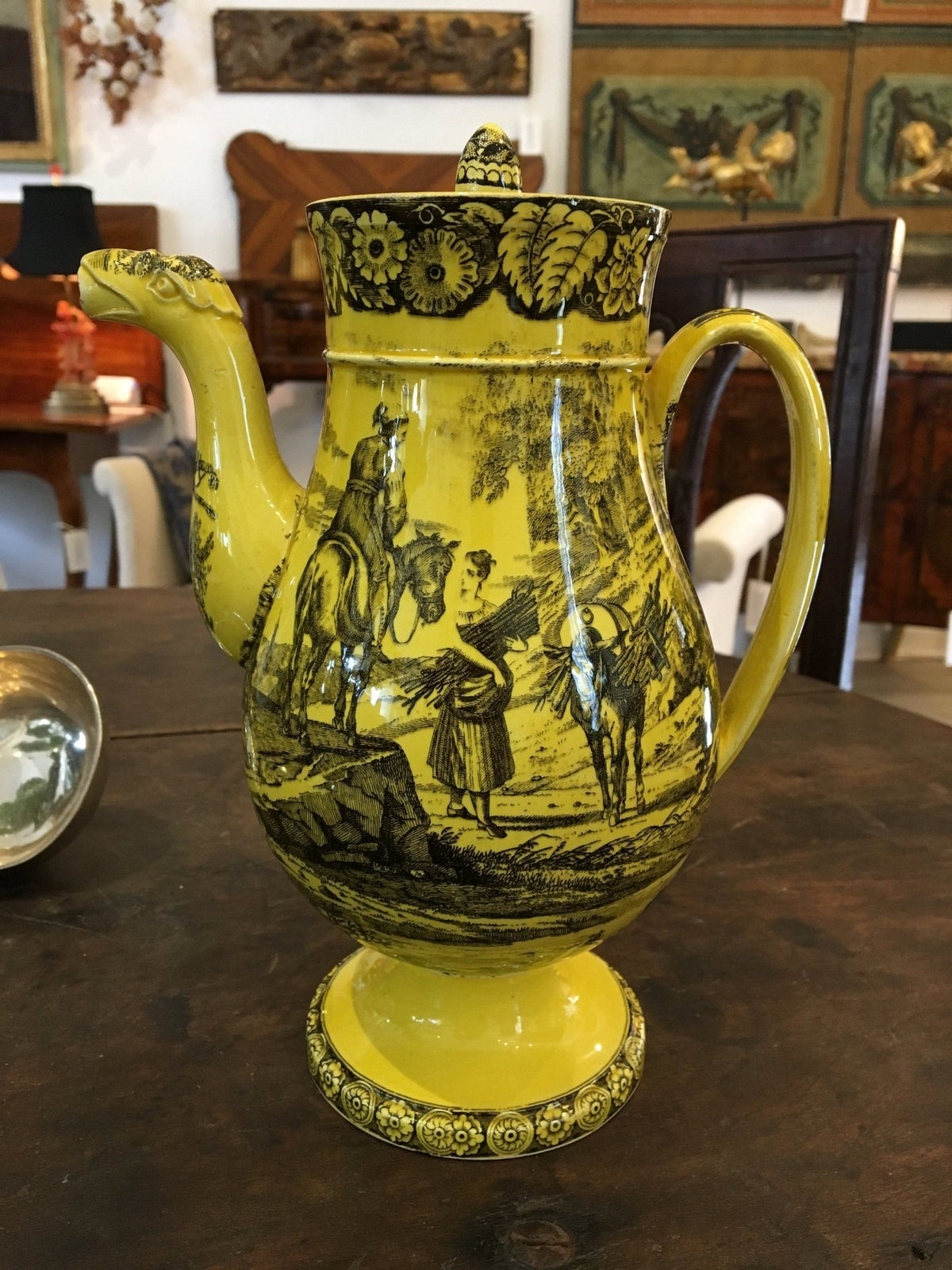 Rare Canary Yellow Creil Coffee Pot, 1815 - 1820 - Helen Storey Antiques