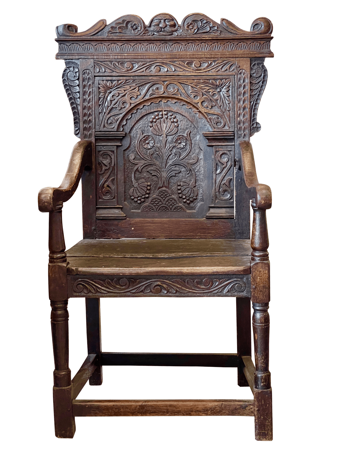 RARE, ORIGINAL 17TH CENTURY OAK WAINSCOT ARMCHAIR