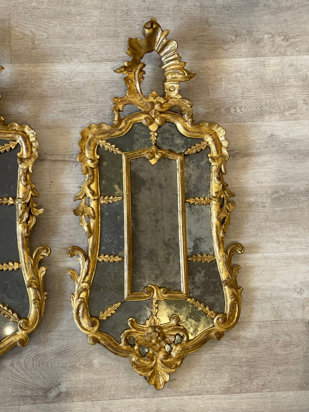 Rare Pair of Carved and Gilded Venetian Mirrors, 18th Century - Helen Storey Antiques