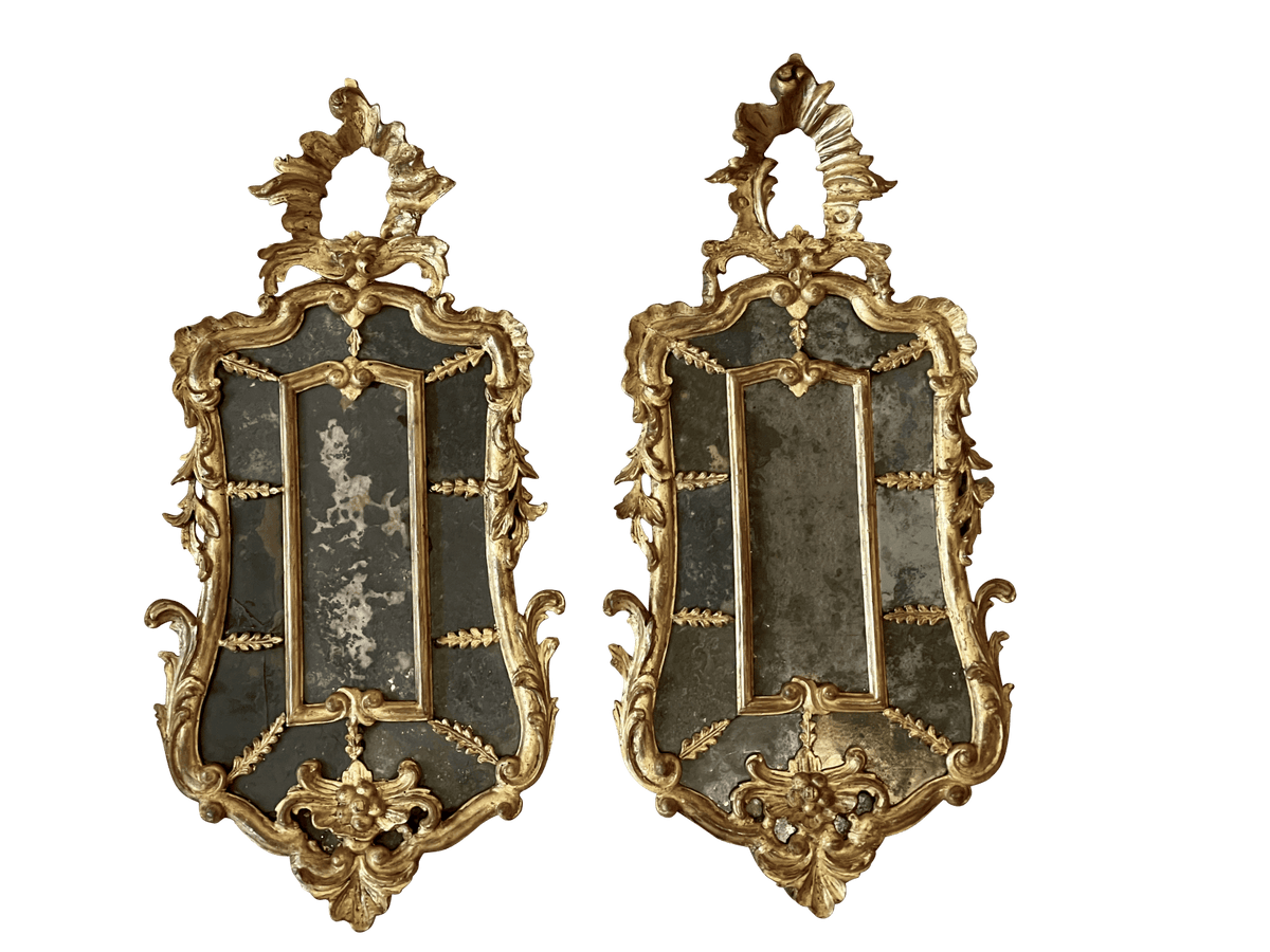 Rare Pair of Carved and Gilded Venetian Mirrors, 18th Century - Helen Storey Antiques