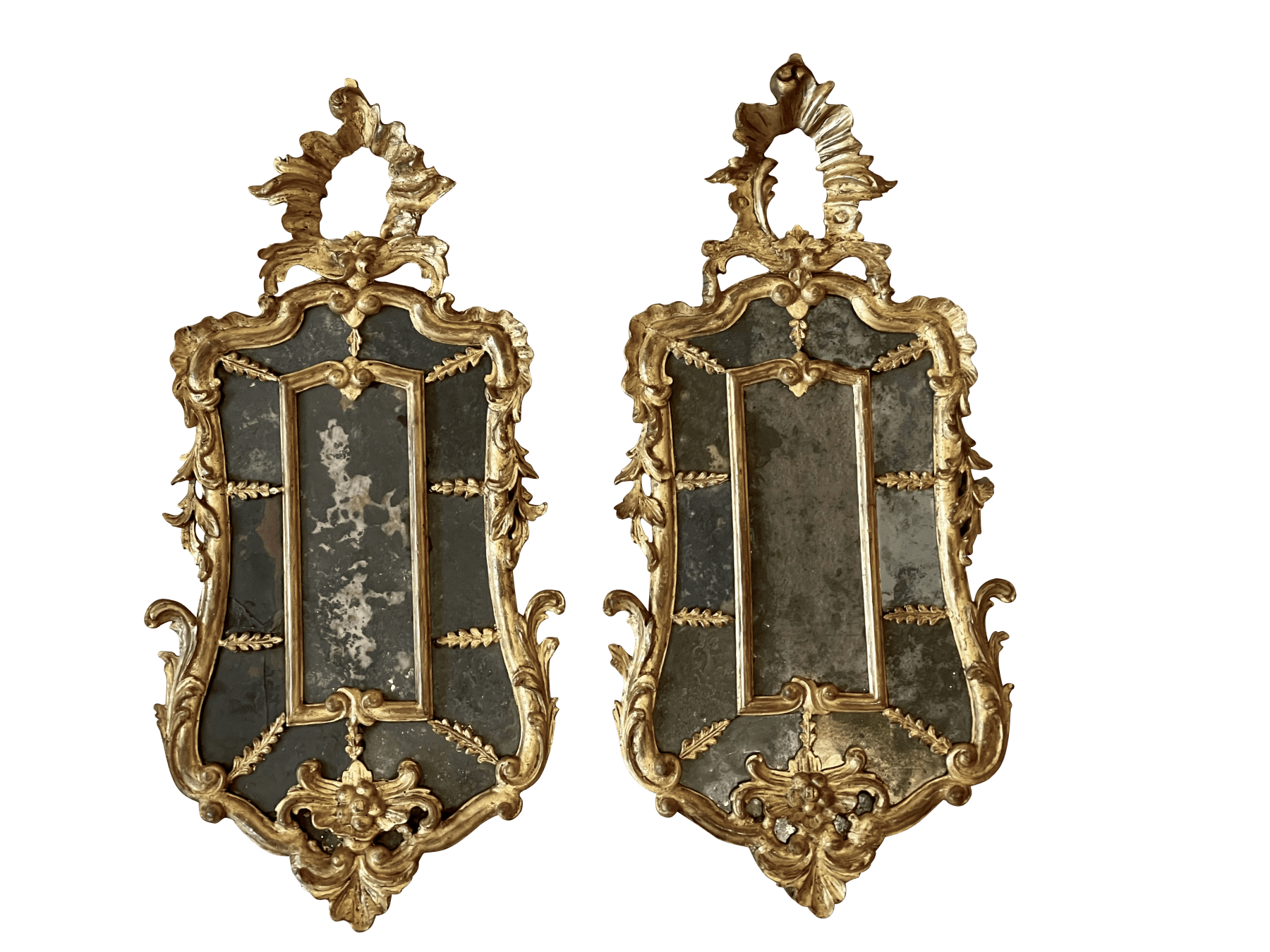 Rare Pair of Carved and Gilded Venetian Mirrors, 18th Century