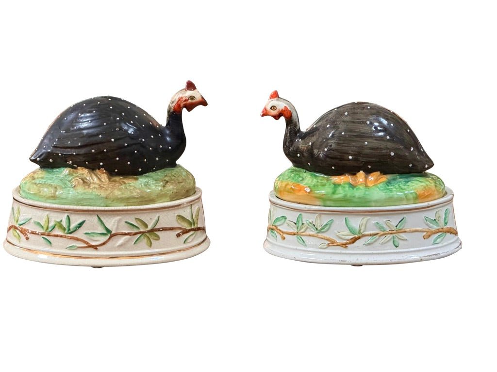 Rare Pair of Staffordshire Guinea Fowl Tureens