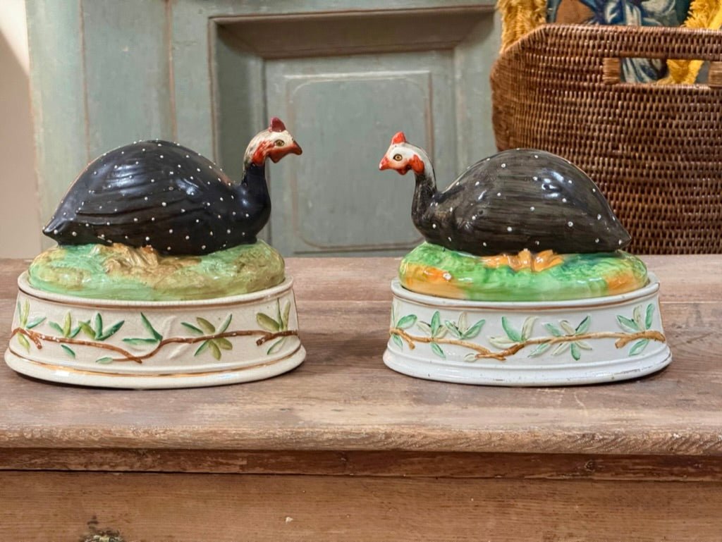 Rare Pair of Staffordshire Guinea Fowl Tureens - Helen Storey Antiques