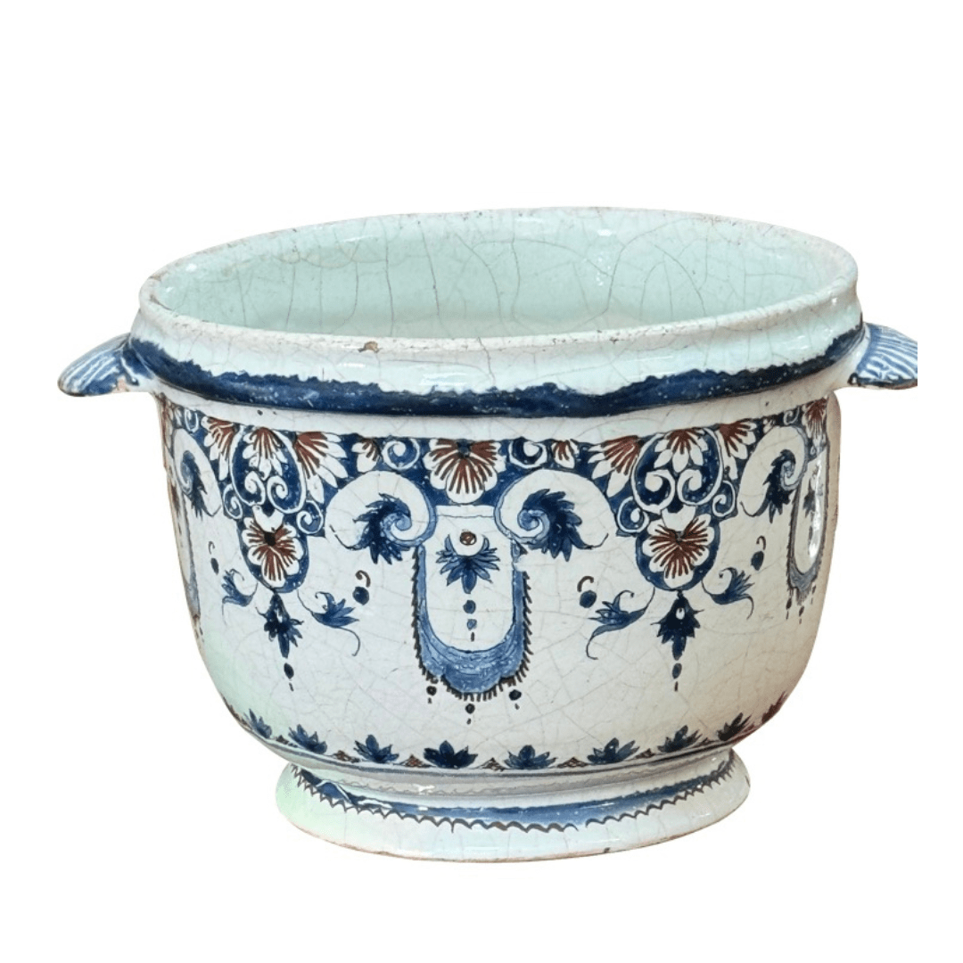 Rare Rouen French Faience Tin - Glazed Earthenware Ice Pail, 18th Century - Helen Storey Antiques