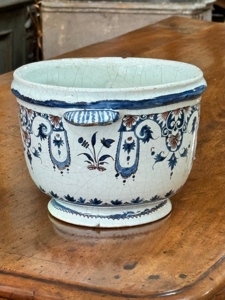 Rare Rouen French Faience Tin - Glazed Earthenware Ice Pail, 18th Century - Helen Storey Antiques