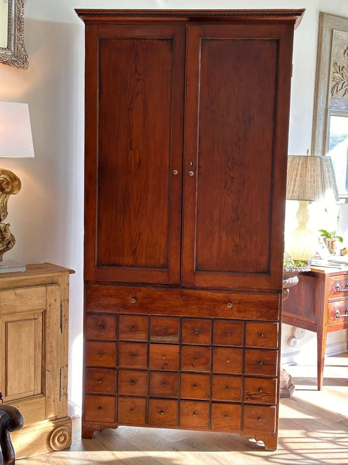 Rare Virginia, Richmond School, Yellow Pine Apothecary Cupboard, 1790 - 1820 - Helen Storey Antiques