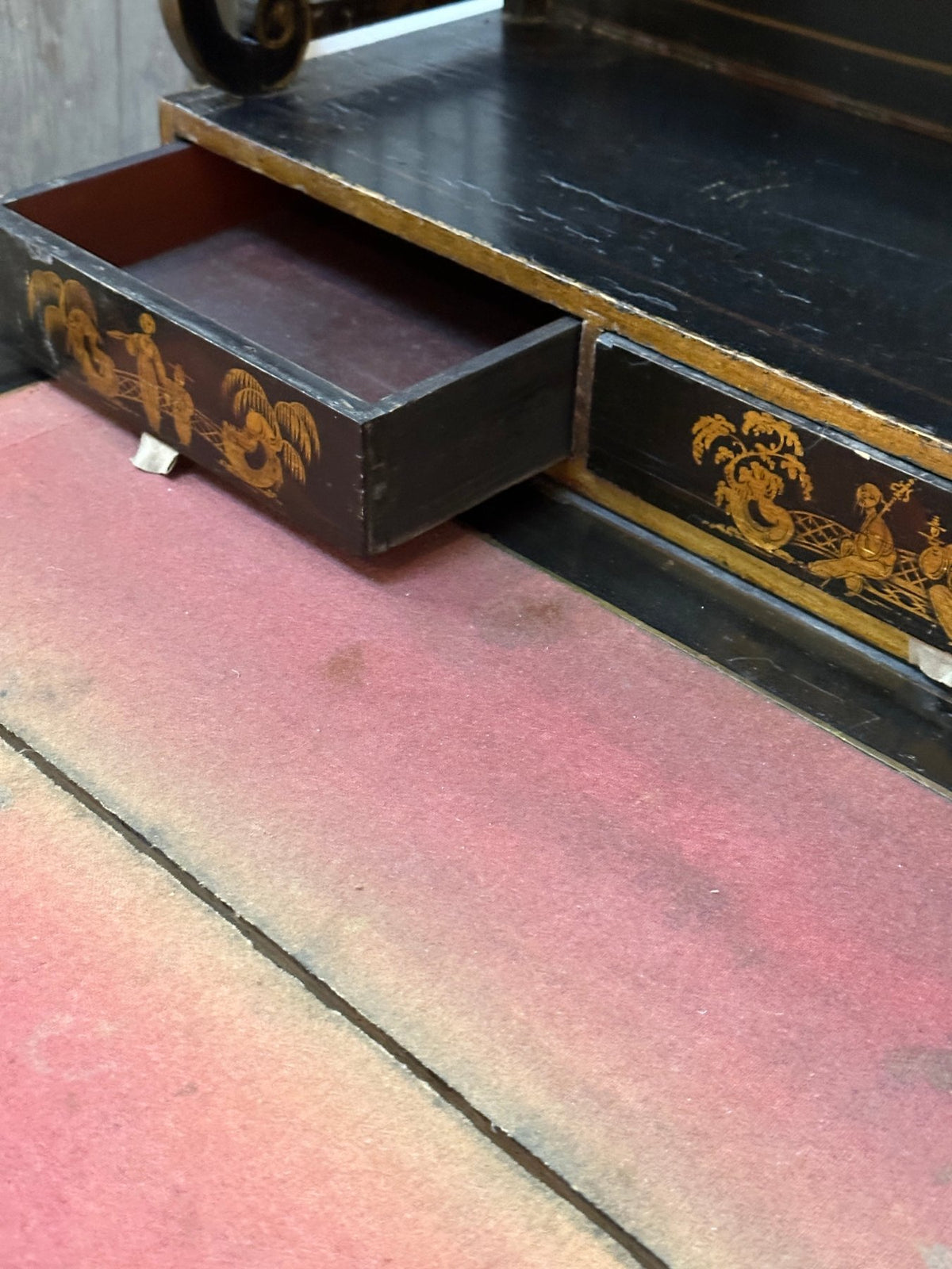 Regency Black Painted and Parcel - Gilt Chinoiserie Decorated Side Cabinet - Helen Storey Antiques