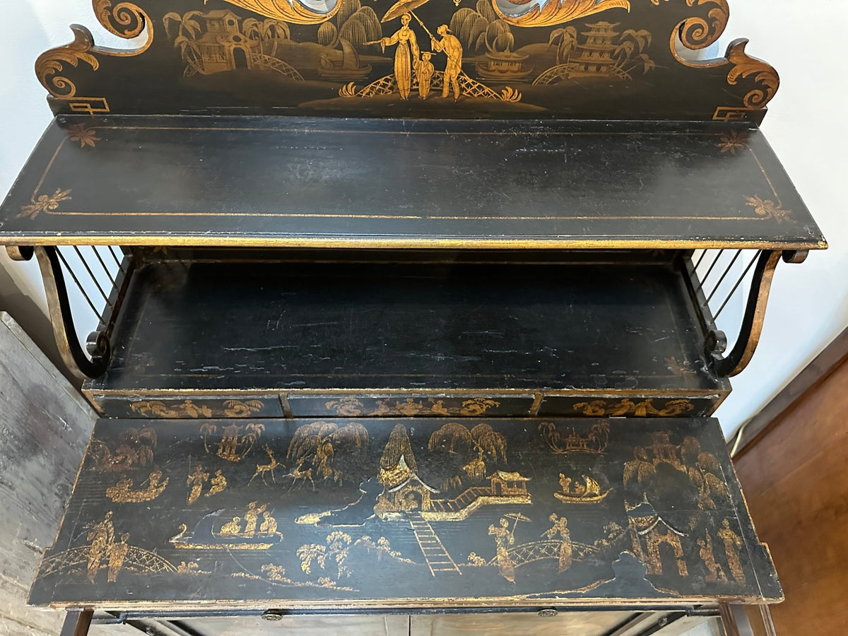 Regency Black Painted and Parcel - Gilt Chinoiserie Decorated Side Cabinet - Helen Storey Antiques