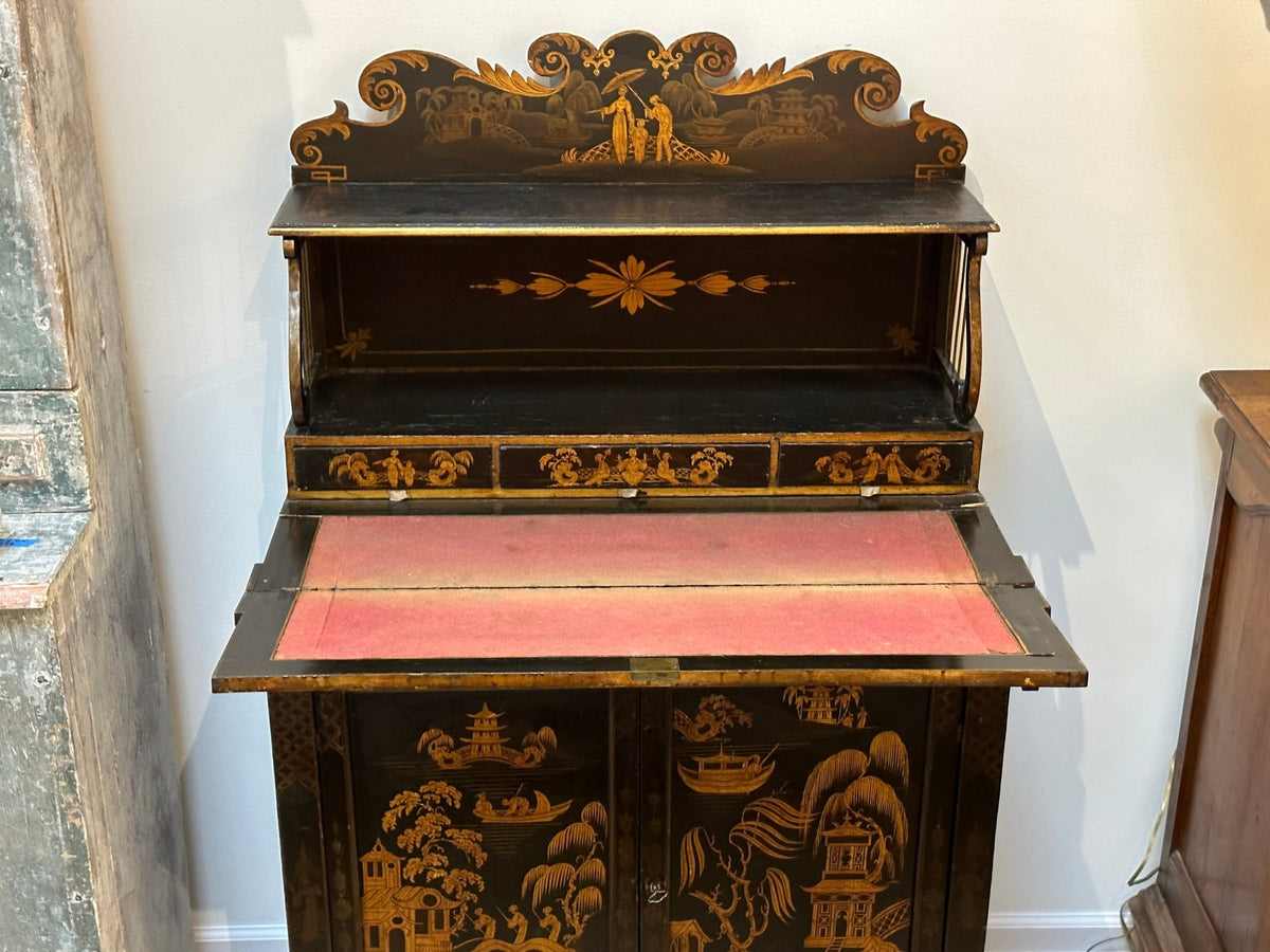 Regency Black Painted and Parcel - Gilt Chinoiserie Decorated Side Cabinet - Helen Storey Antiques