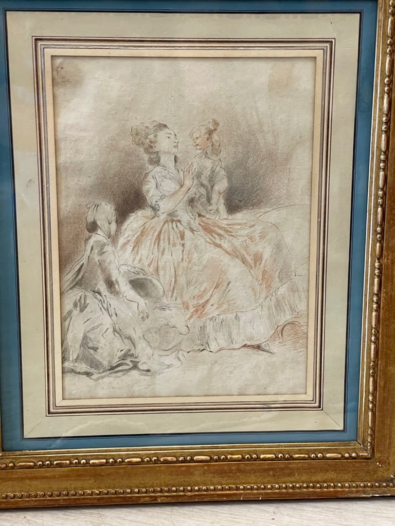 Sepia and Charcoal Sketch Attributed to Jean - Honore Fragonard - Helen Storey Antiques