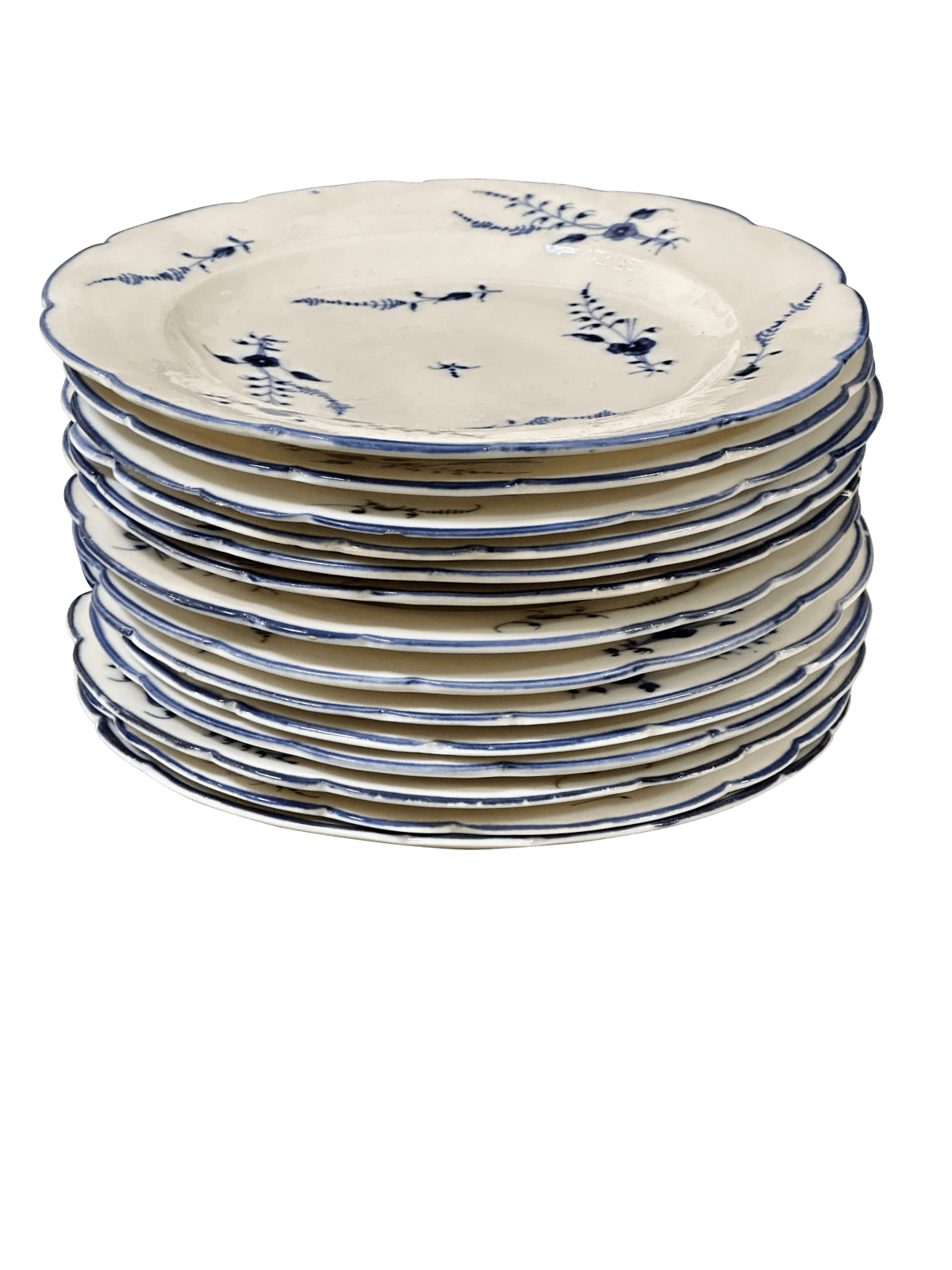 Set of 14 French 18th Century Porcelain Chantilly Blue Spring Plates - Helen Storey Antiques