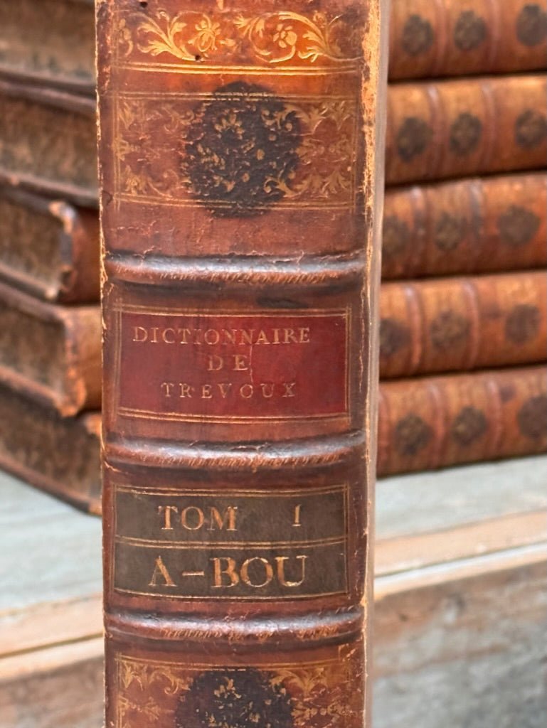 Set of 8 large French Books, Dictionaries, 18th Century Leather Bound - Helen Storey Antiques