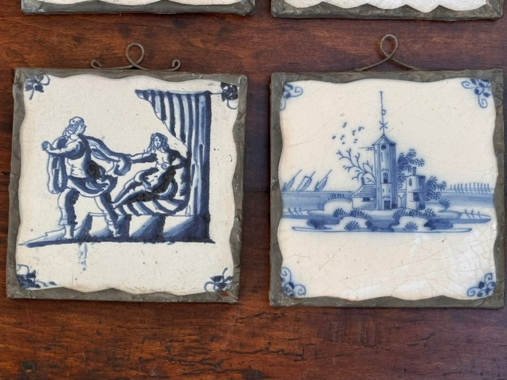 Set of Eight Dutch delft tiles, 18th century, Mounted for Hanging - Helen Storey Antiques