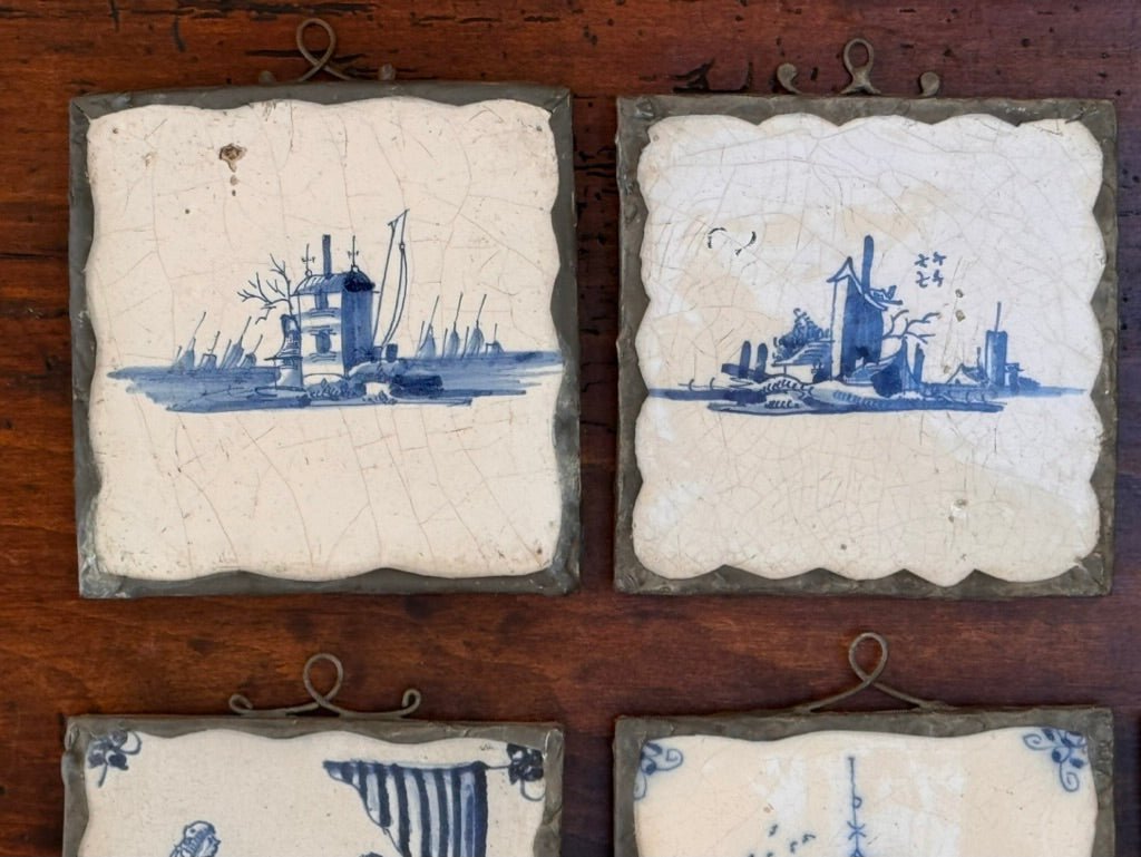 Set of Eight Dutch delft tiles, 18th century, Mounted for Hanging - Helen Storey Antiques