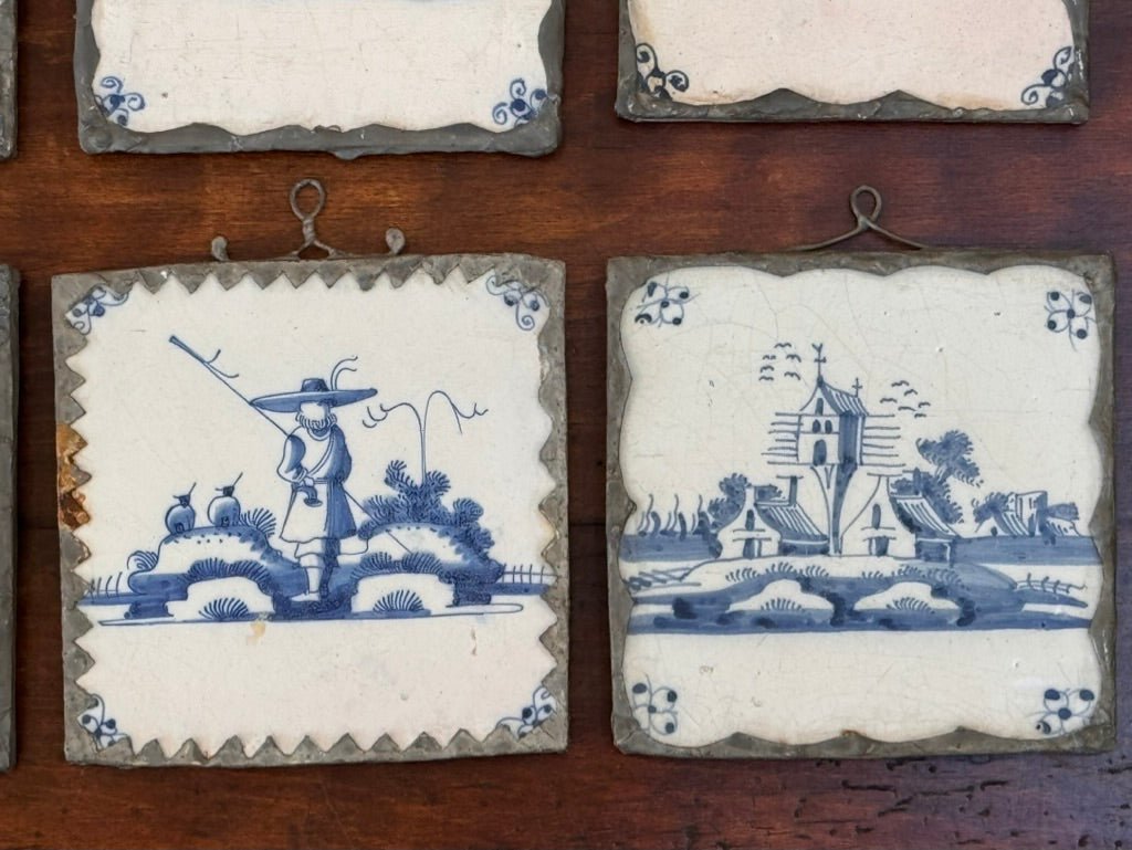 Set of Eight Dutch delft tiles, 18th century, Mounted for Hanging - Helen Storey Antiques