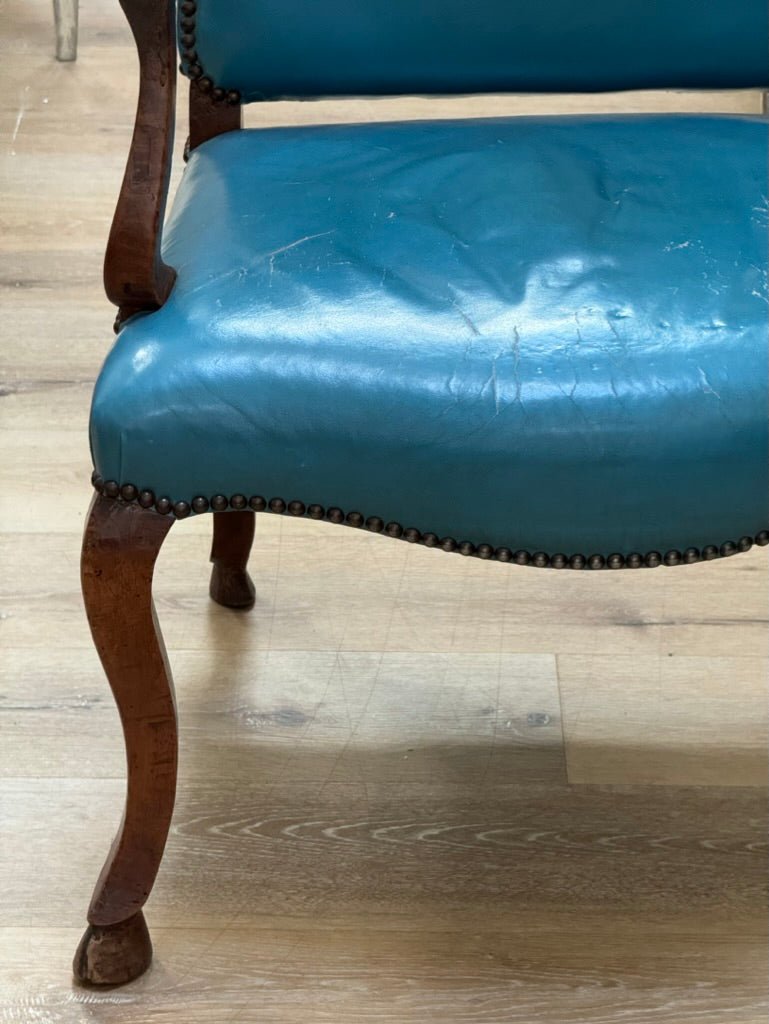 Set of Four 18th Century Italian Walnut Armchairs - blue leather upholstery - Helen Storey Antiques